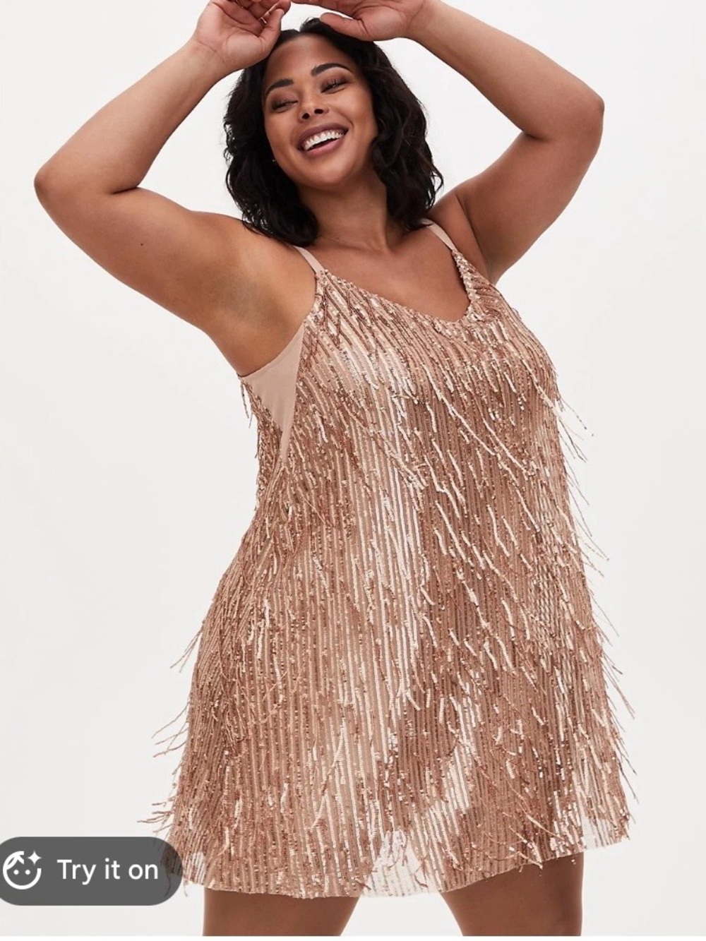torrid Rose Gold Fringe Slip Mini Dress